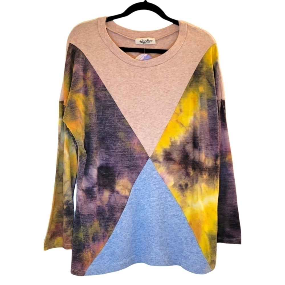 Two Tone Tie Dye Ashley Knit Lightweight Color Block Sweater - Picture 9 of 12